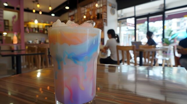 Colorful Bubble Milk Tea in a Cafe