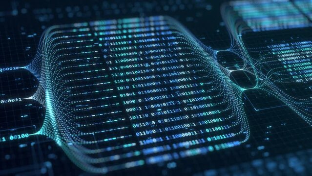 Big data technology and data science abstract background. Data scientist querying. Analysing and visualizing artificial intelligence on virtual screen. AI Data flow concept. Finance neural network ML.