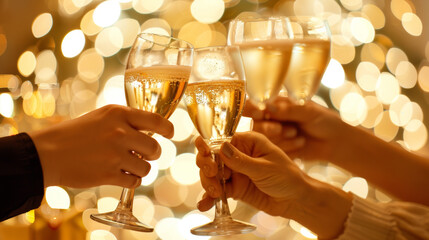 Clink champagne glasses to celebrate, generative ai - obrazy, fototapety, plakaty