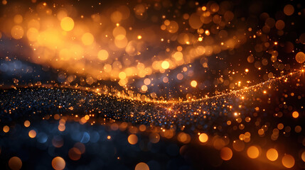Bokeh effect with a scattering of golden sparkles on a dark background.