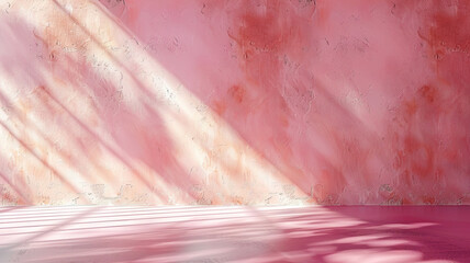 Beautiful original background image of an empty space in pink tones with a play of light and shadow on the wall and floor