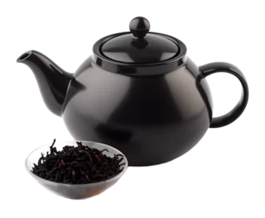 Foto op Aluminium Black porcelain teapot whit black tea. Japanese teapot on the transparent background. © Lunstream