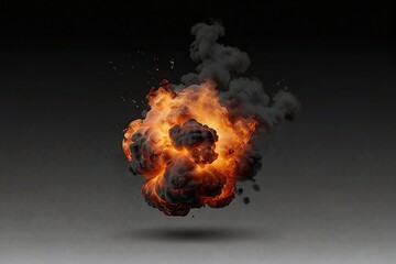 Large fireball with black smoke. fiery explosion with smoke isolated on transparent background and danger look, png. - obrazy, fototapety, plakaty
