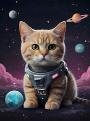 Cosmic cat cute animals with a trendy space theme