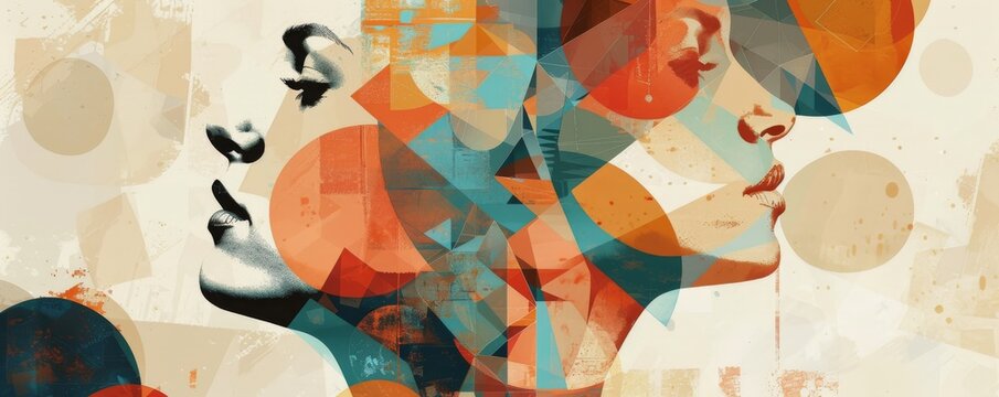 Abstract human profile illustration adorned with geometric shapes, capturing the essence of modern digital artistry