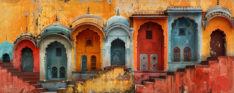 Artistic interpretation of the Step Well in Jaipur, India, combining abstract design elements with the rich cultural heritage of the region.