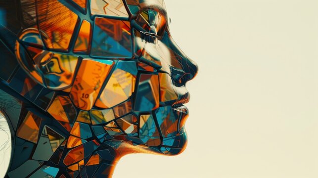 Artistic portrayal of a human head profile combined with abstract shapes, reflecting the intersection of art, design, and technology