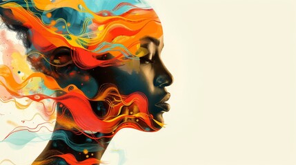 Fascinating human profile illustration adorned with vibrant abstract shapes, representing the diversity and complexity of human expression