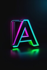 Letter A with neon light isolated on a dark background