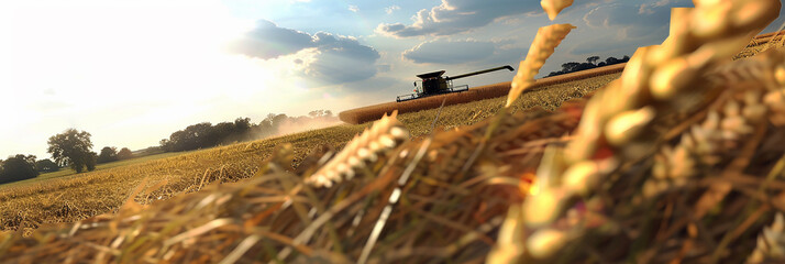 Combine harvesters during cereal harvesting. AI genrative. - 770672217