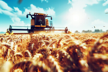 Combine harvesters during cereal harvesting. AI genrative. - 770672299