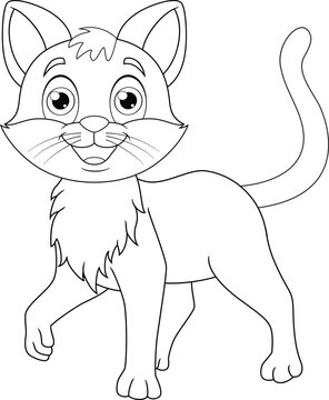 Cute Cat Coloring Page for Kids.  Outlined Happy Cat Coloring Page for Children