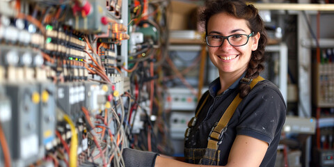 Woman who works as an electrician. Ai generative. - 770673441