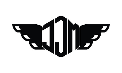 JJM polygon wings logo design vector template.