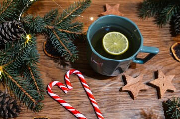 Holiday time cup of a tea  lolipop