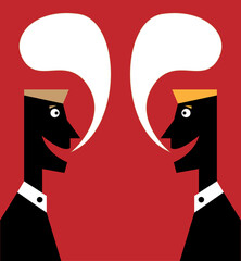 Obraz premium Two Abstract Talking Business People with Speech Bubbles. Business conversation and management concept art