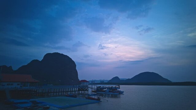 Time lapse Imagine a beautiful sky at sunset.
Football field on a floating platform at Panyee Island The field is made of plastic.
stunning aerial view of the beautiful Phang Nga Bay
