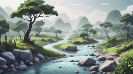 Crédence de cuisine en verre imprimé Kaki Landscape Cartoon Forest Design Very Cool