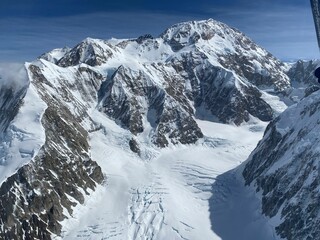 Aerial view of glaciers and mountains in Denali National Park, Alaska