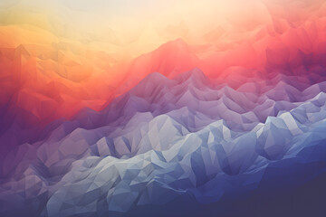 Abstract mountain color digital graphics in gradient tones of warm and cold shades, with dark shadows
