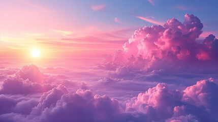 Sunset sky with pink and purple tints among fluffy clouds.