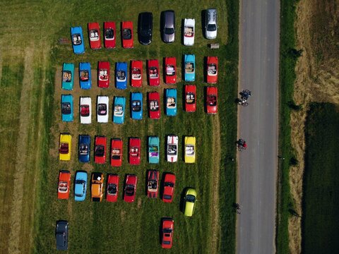 Line of vehicles parked in a parking lot, illustrating uniformity and consistency