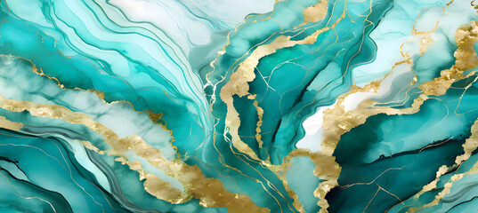 Turquoise Flow Geode Marble Alcohol Ink Abstract vector. Abstract multicolored marble textur....