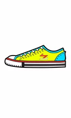 Foto auf Acrylglas Illustration of a colorful, eye-catching shoe, set against a white background © Wirestock