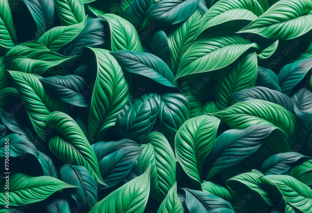 Poster seamless graphic pattern of green leaves on a dark background. eco friendly design concept. generati