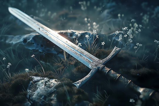 Fototapeta A detailed illustration of a long sword, perfect for fantasy-themed designs and projects