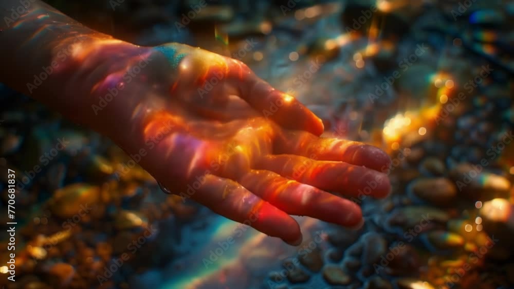 Poster a hand holding a prism refracting light into a stunning display of emotions each one representing a 
