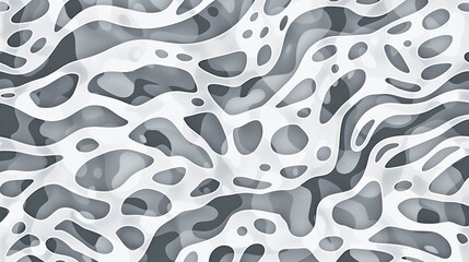 A gray and white pattern with small, organic shapes in the style of animal print. An almost wavy texture that resembles water ripples or waves. Generated by artificial intelligence.