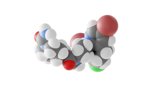 lonafarnib molecule, farnesyltransferase inhibitor, molecular structure, isolated 3d model van der Waals