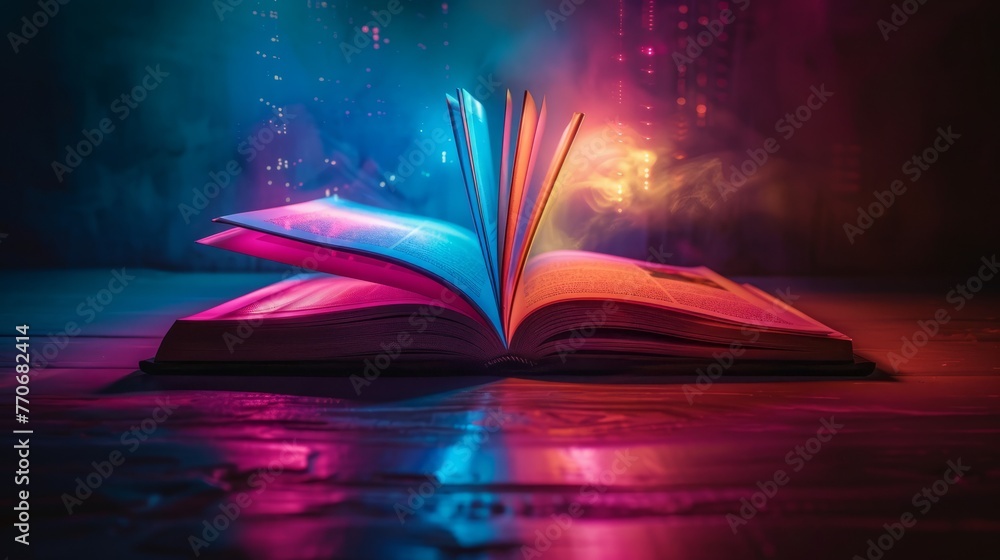 Aufkleber light beams from a book and computer intersecting, symbolizing blended learning
