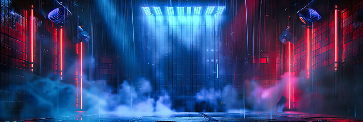 Night Scene with Blue Neon Lights, Offering a Futuristic and Atmospheric Setting for Urban Exploration