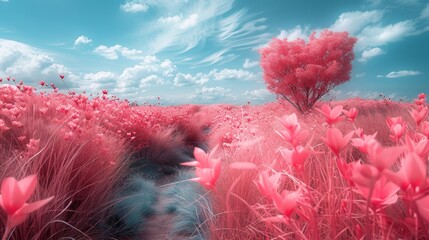 Red Heart Grass, infrared photography, Two-dimensional. - obrazy, fototapety, plakaty