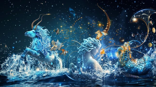 Twelve zodiacs concept. Horoscope Aquarius water bearer zodiac sign.