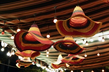 Array of bright, vibrant knitted hats and lightbulbs.