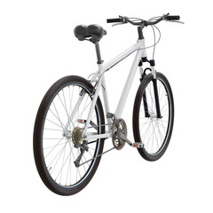 White bicycle with black leather saddle and handles. Png clipart isolated on transparent background