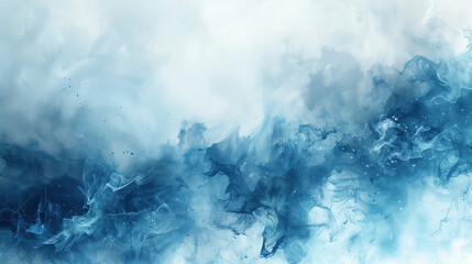 Smoke or watercolor splashes in blue and white tones, creating the effect of haze or soft clouds - obrazy, fototapety, plakaty