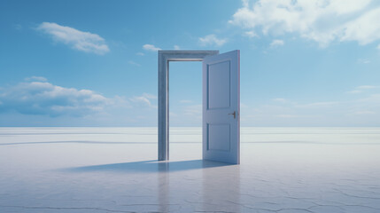 An open door on a background of abstract nature. Concept of decision making, new path