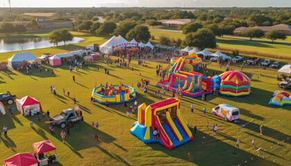 Exciting Outdoor Fair with Amusement Rides and Snacks