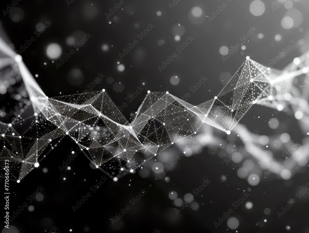 Aufkleber abstract digital network connections with dots and lines on a dark bokeh background, concept of tech