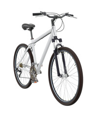 Fototapeta premium White bicycle with black leather saddle and handles. Png clipart isolated on transparent background
