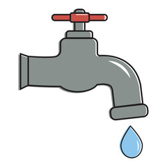 Water tap with falling drop. Isolated on white background. Classical old valve.