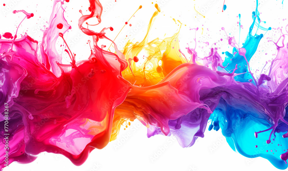 Aufkleber colorful paint splashes colliding against a white background, representing a dynamic and creative co
