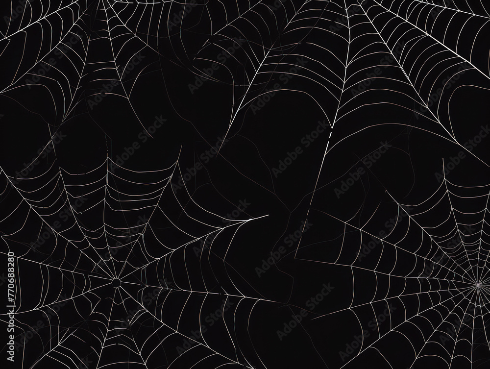 Leinwandbilder Multiple spider webs intertwined on a dark background, showcasing a concept of complexity, Generative AI. Generative AI