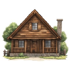 Fototapeta na wymiar Simple cartoon of brown wooden house with white background.