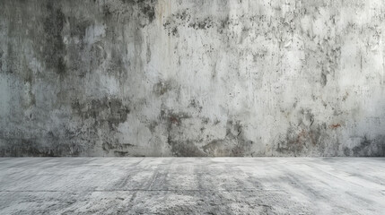 Empty room with white grungy concrete wall and floor, on a plain background, concept of space and structure, Generative AI. Generative AI - obrazy, fototapety, plakaty