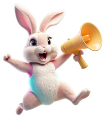 a pink rabbit with a megaphone in his hand